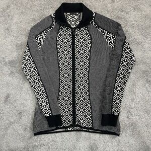 Smartwool Dacono Merino Nylon Acrylic Zip Sweater Large Black White Snowflake